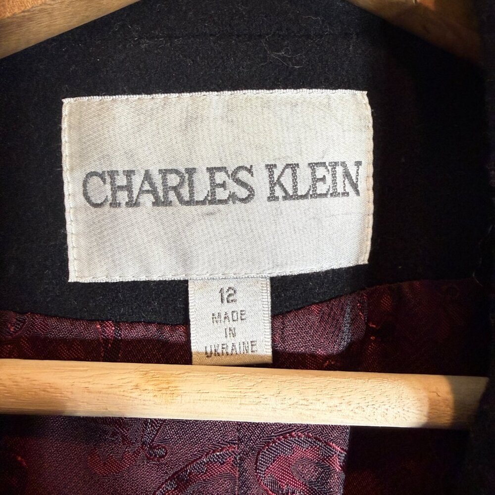 Vintage Charles Klein 100% Wool Long Overcoat Women's 12 Black Minimalist Retro - Picture 7 of 14